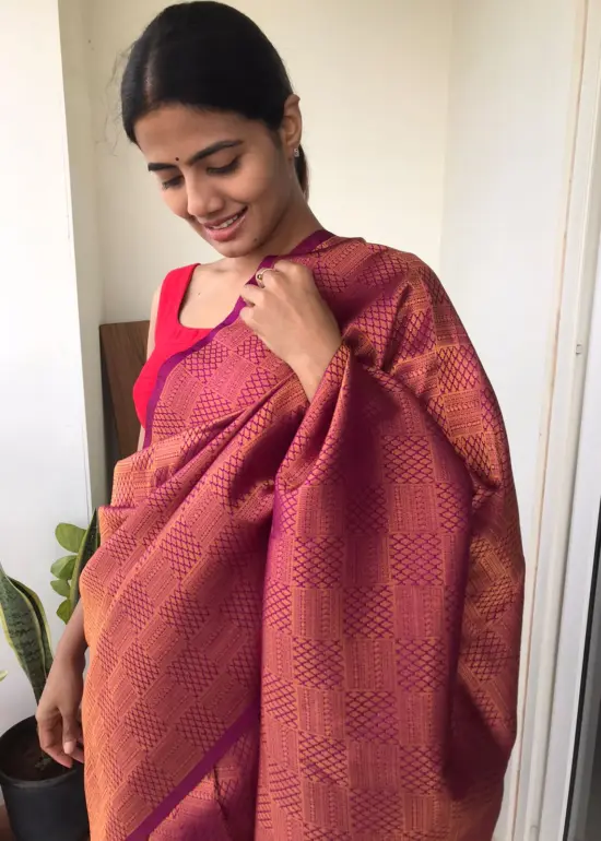Magenta Banarasi Silk Saree with Antique Gold Zari Weaves