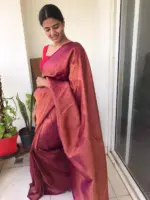 Magenta Banarasi Silk Saree with Antique Gold Zari Weaves - Image 4