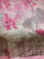 Ivory Printed Linen Saree adorned with Zari and contrast pink piping - Image 7