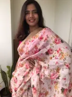 Offwhite Printed Linen Saree adorned with Zari Weaves
