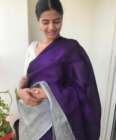 Purple Kanjivaram Silk Saree with Silver Zari Weaves