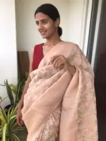 Ivory Chiffon Saree highlighted with Antique Gold Zari Weaves