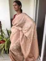 Ivory Chiffon Saree highlighted with Antique Gold Zari Weaves - Image 6