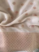 Ivory Chiffon Saree highlighted with Antique Gold Zari Weaves - Image 7