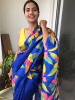 Royal Blue Handpainted Pure Silk Saree