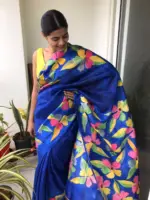 Royal Blue Handpainted Pure Silk Saree - Image 3