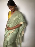Sea Green Mangalagiri Silk Saree with Gold Zari Weaves