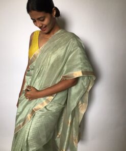 Sea Green Mangalagiri Silk Saree with Gold Zari Weaves