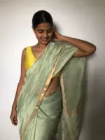 Sea Green Mangalagiri Silk Saree with Gold Zari Weaves - Image 6