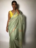 Sea Green Mangalagiri Silk Saree with Gold Zari Weaves - Image 2