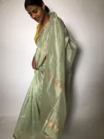 Sea Green Mangalagiri Silk Saree with Gold Zari Weaves - Image 5