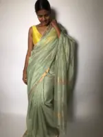 Sea Green Mangalagiri Silk Saree with Gold Zari Weaves - Image 4