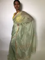 Sea Green Mangalagiri Silk Saree with Gold Zari Weaves - Image 3