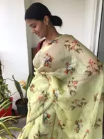 Sea Green Printed Kota Silk Saree highlighted with Zari Piping