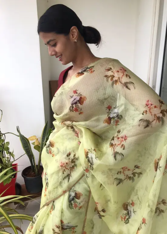 Sea Green Printed Kota Silk Saree highlighted with Zari Piping