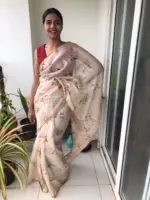 Cream Printed Kota Silk Saree highlighted with Zari Piping - Image 3