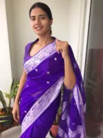 Purple Chiffon Saree with Pure Silver Zari Kadwa Motifs