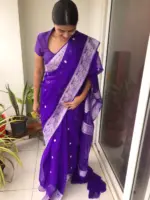 Purple Chiffon Saree with Pure Silver Zari Kadwa Motifs - Image 5