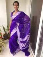 Purple Chiffon Saree with Pure Silver Zari Kadwa Motifs - Image 3