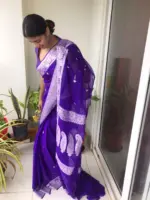 Purple Chiffon Saree with Pure Silver Zari Kadwa Motifs - Image 6