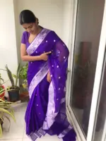 Purple Chiffon Saree with Pure Silver Zari Kadwa Motifs - Image 4