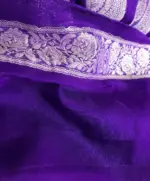 Purple Chiffon Saree with Pure Silver Zari Kadwa Motifs - Image 7
