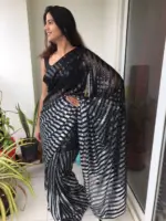 Ombre Black Georgette Saree adorned with Sequins Embroidery - Image 3