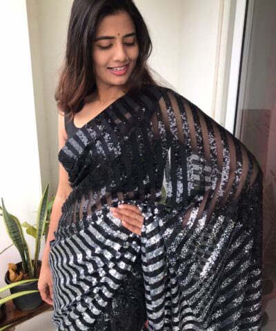 Ombre Black Georgette Saree adorned with Sequins Embroidery More Details