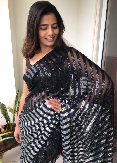 Ombre Black Georgette Saree adorned with Sequins Embroidery More Details