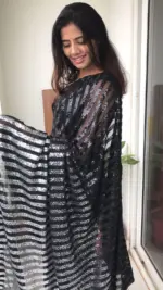 Ombre Black Georgette Saree adorned with Sequins Embroidery - Image 5