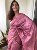 Dusty Pink Handwoven Tussar Silk Saree highlighted with Zari Border