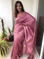 Dusty Pink Handwoven Tussar Silk Saree highlighted with Zari Border - Image 2