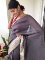 Grey Chiffon Silk Saree adorned with Antique Zari Weaves