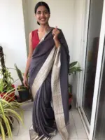 Grey Chiffon Silk Saree adorned with Antique Zari Weaves - Image 2