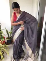 Grey Chiffon Silk Saree adorned with Antique Zari Weaves - Image 3