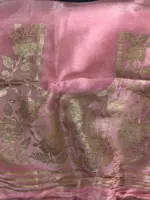Grey Chiffon Silk Saree adorned with Antique Zari Weaves - Image 6