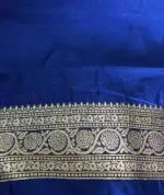 Navy Blue Organza Saree highlighted with Gold Weaves - Image 6
