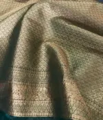 Bottle Green Organza Saree highlighted with Gold Zari and Meenakari Weaves - Image 5
