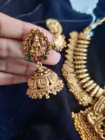 Antique Premium Gold Coin  Necklace Adorned with Lakshmi Goddess and Real Kemp Stones - Image 3