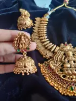 Antique Premium Gold Coin  Necklace Adorned with Lakshmi Goddess and Real Kemp Stones - Image 4