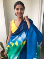 Ombre Blue Handpainted Pure Silk Saree