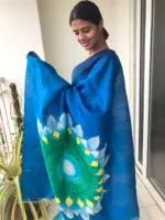 Ombre Blue Handpainted Pure Silk Saree - Image 4