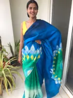 Ombre Blue Handpainted Pure Silk Saree - Image 2