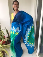 Ombre Blue Handpainted Pure Silk Saree - Image 5