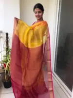 Yellow Organza Silk Saree highlighted with Kanchi Zari Border - Image 5