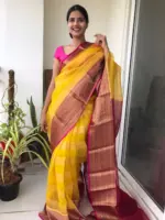 Yellow Organza Silk Saree highlighted with Kanchi Zari Border - Image 2