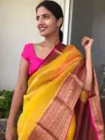 Yellow Organza Silk Saree highlighted with Kanchi Zari Border