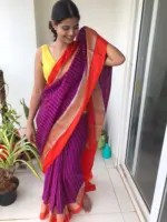 Purple Chiffon Silk Saree highlighted with Striped Body and contrast edging - Image 4