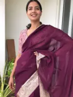 Burgundy Chiffon Silk Saree adorned with Antique Zari Weaves
