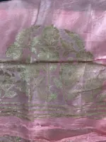 Burgundy Chiffon Silk Saree adorned with Antique Zari Weaves - Image 6